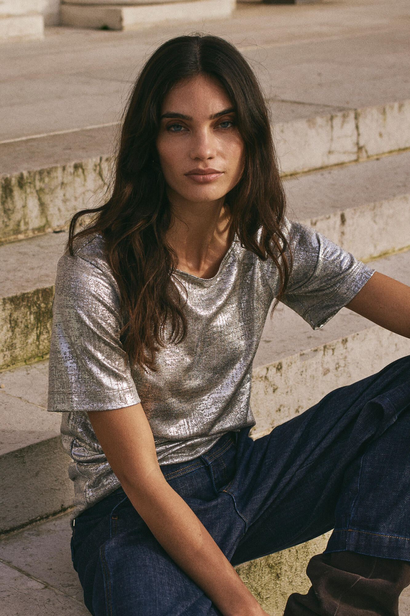 Niva Metallic t-shirt – sølvfarvet